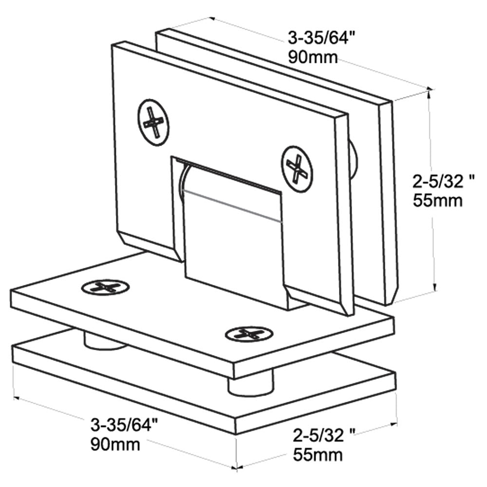 Glass to Glass 90 Degree Hinge (Carton 20 pcs)