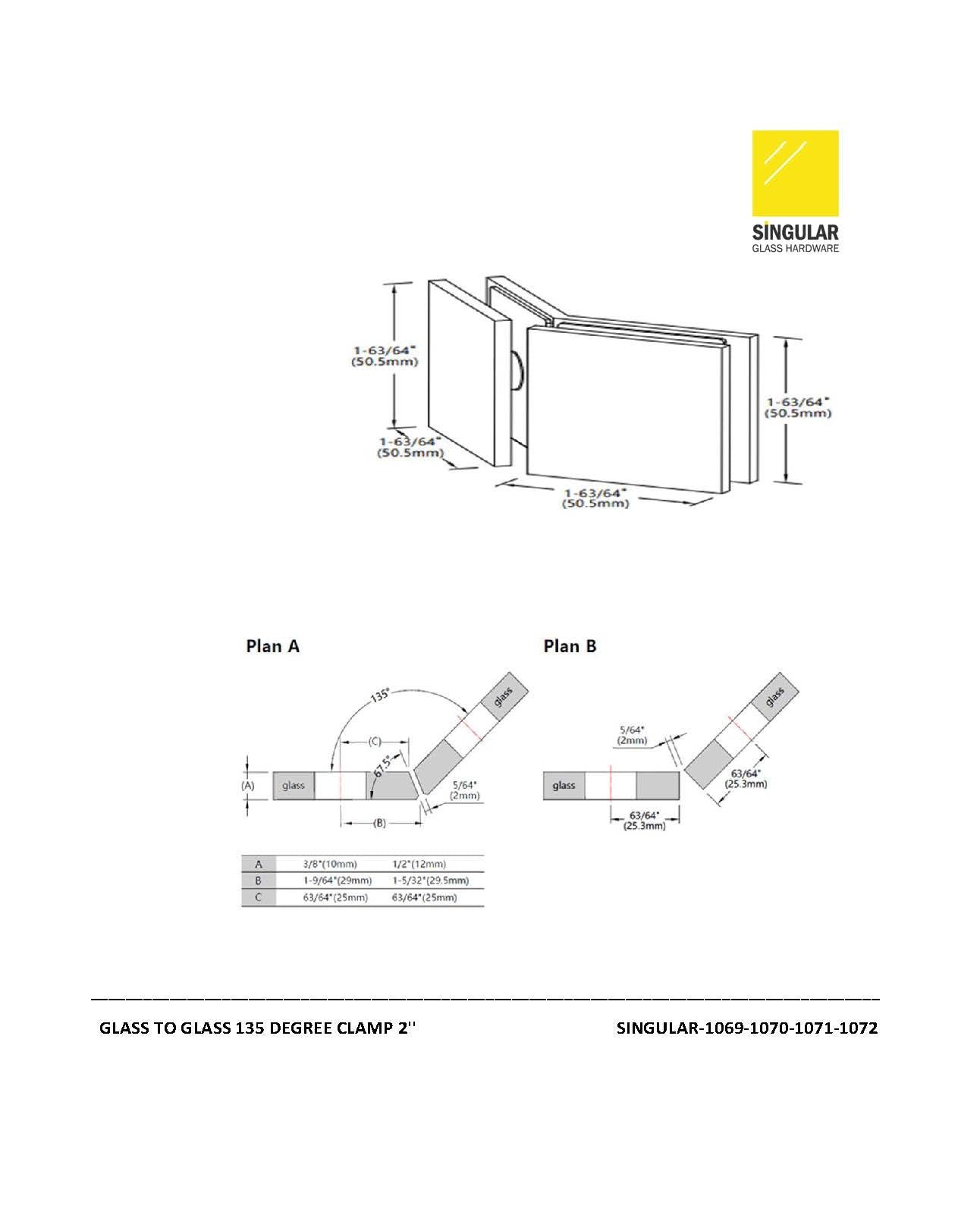 Glass-to-Glass 135 Degree Clamp 2''