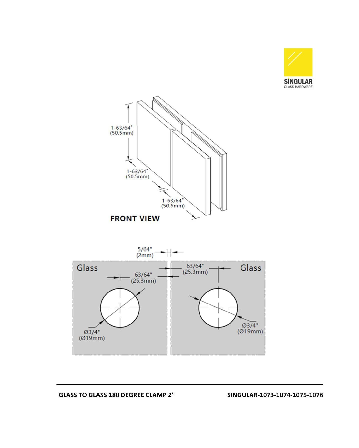 Glass-to-Glass 180 Degree Clamp 2''