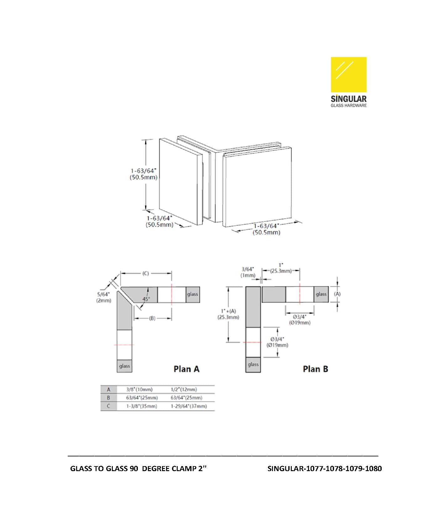Glass-to-Glass 90 Degree Clamp 2''